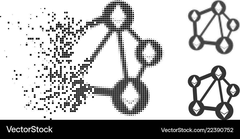Disintegrating pixelated halftone ethereum network Disintegrating pixelated halftone ethereum network vector image
