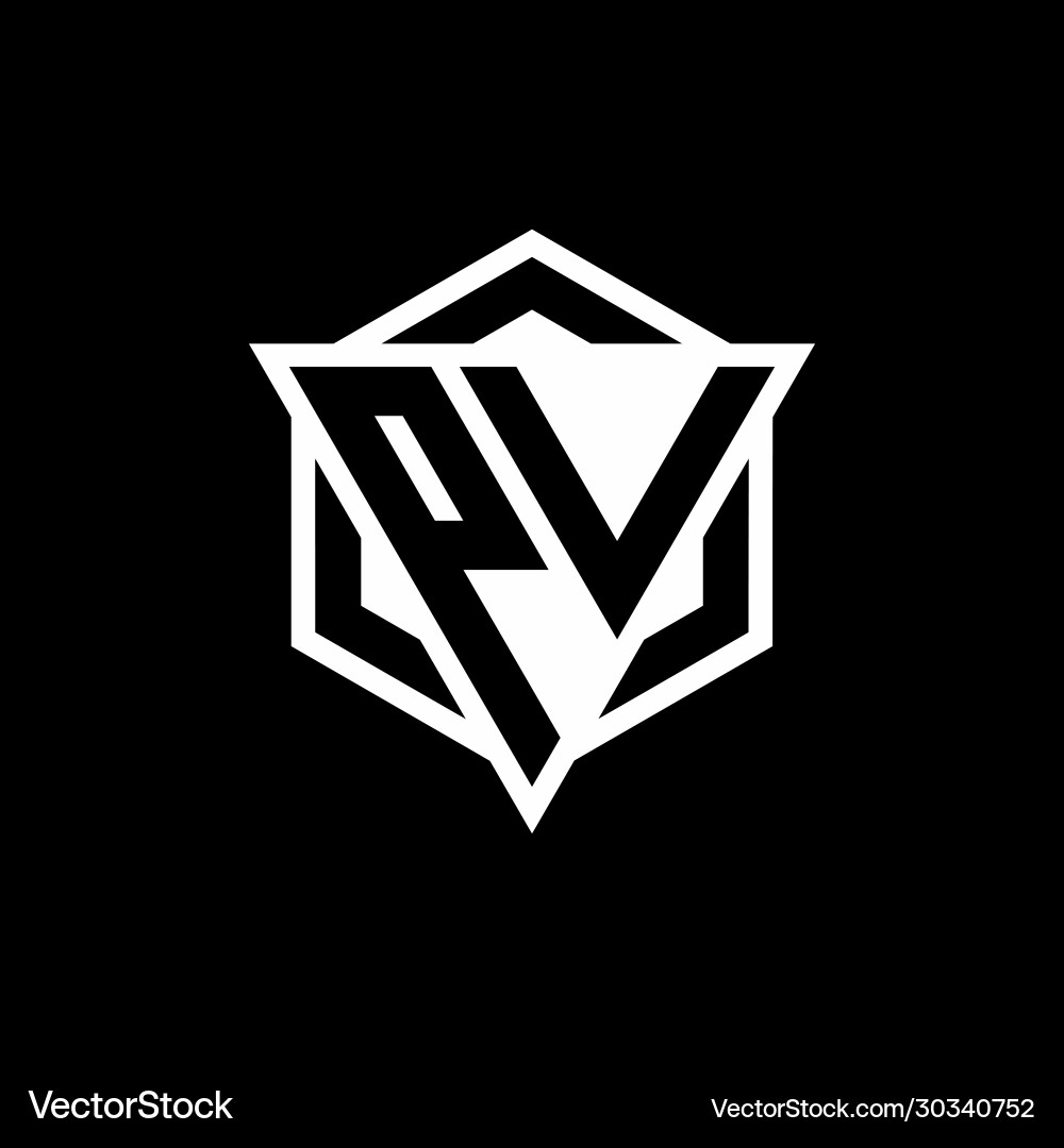 Pv logo monogram with triangle and hexagon shape Pv logo monogram with triangle and hexagon shape Vector Image