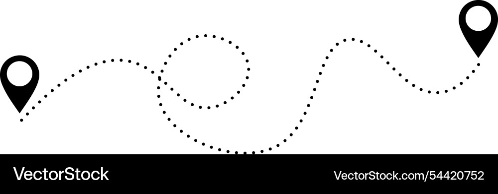 Route icon between two points with dotted path Route icon between two points with dotted path Vector Image