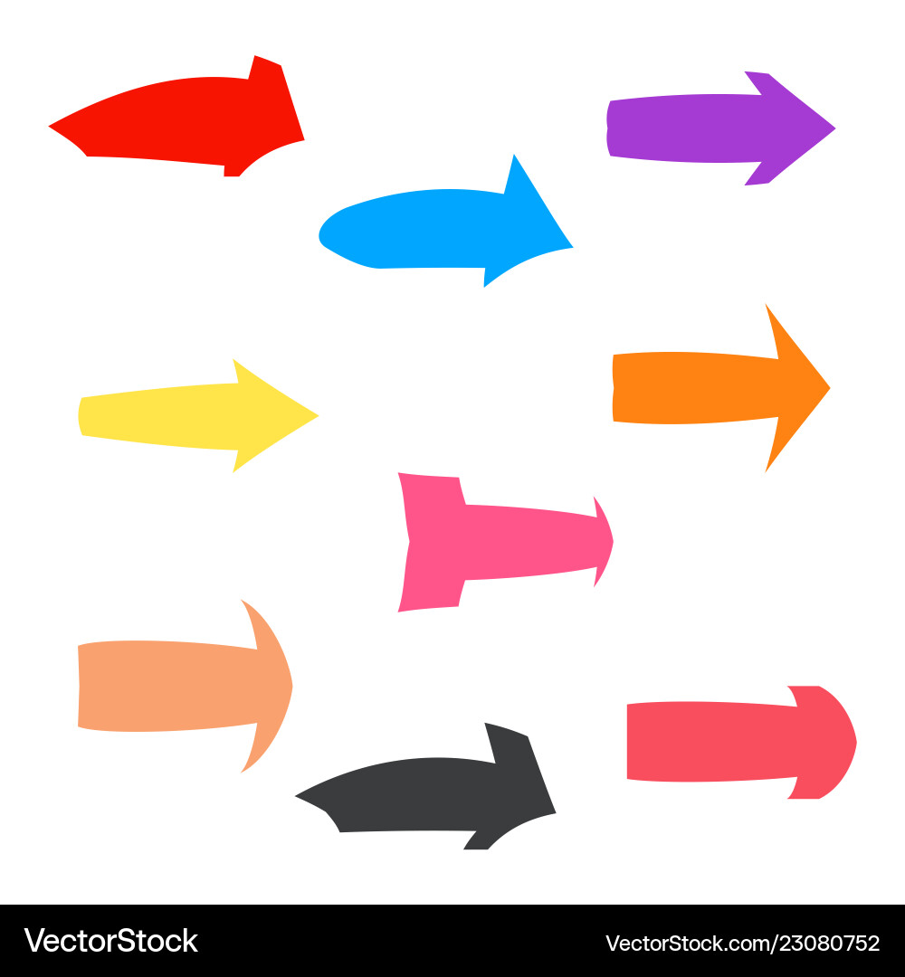 Set of nine multicolored various arrows Set of nine multicolored various arrows vector image