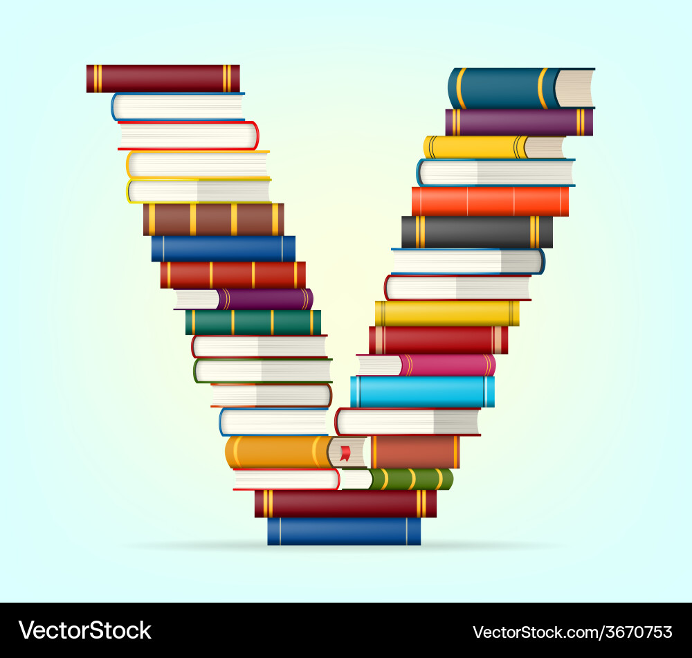 Alphabet from stacks of multi colored books vector image