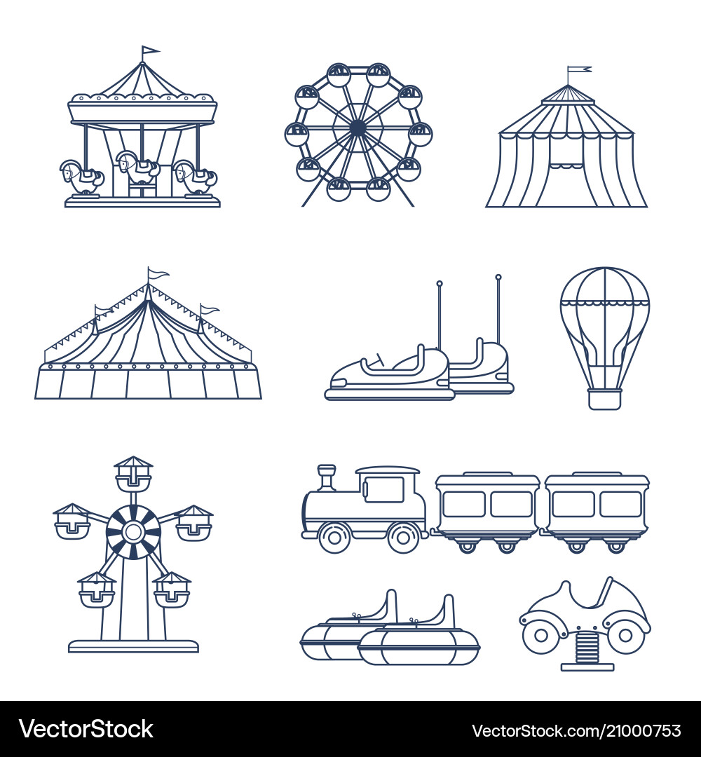 Amusement park icon set in line art style Amusement park icon set in line art style vector image