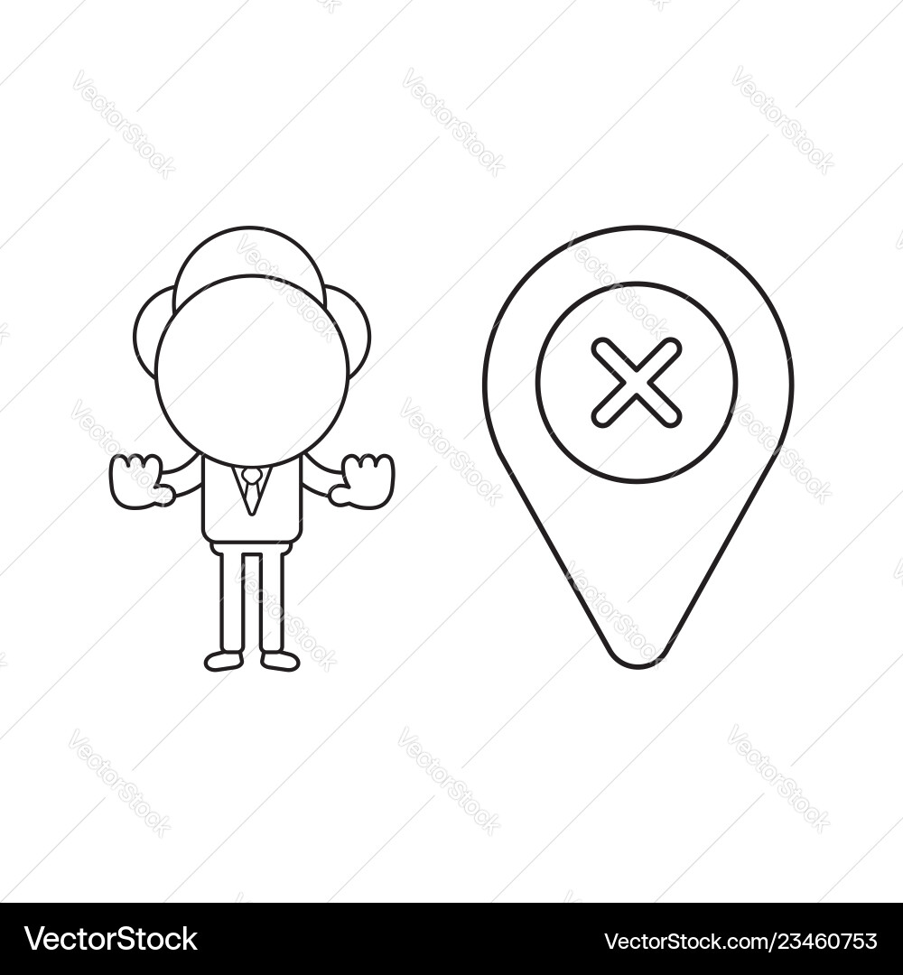 Businessman character with map pointer and x mark Businessman character with map pointer and x mark vector image