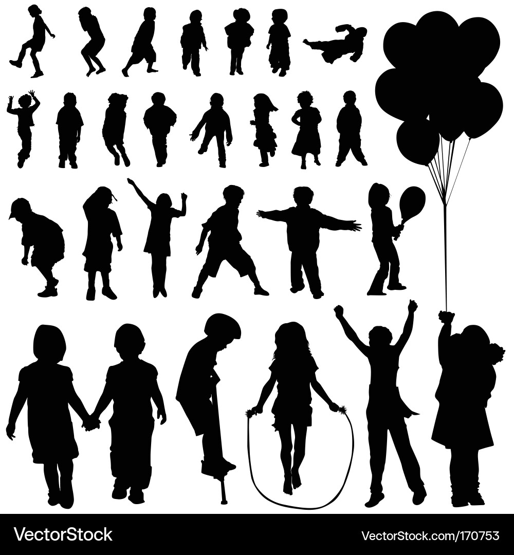 Children Silhouettes Set vector image