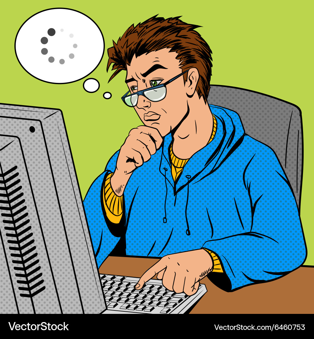 Coder Programmierer bei der Arbeit Comic Buchstil Coder Programmierer bei der Arbeit Comic Buchstil vektorbild