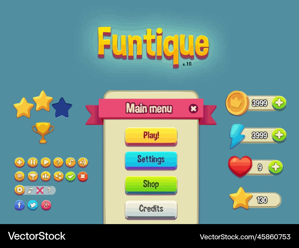 Complete set of level button game ui pop-up icon Vector Image
