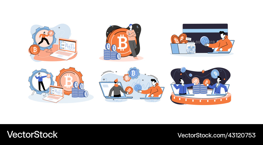 Cryptocurrency bitcoin mining metaphor blockchain Cryptocurrency bitcoin mining metaphor blockchain vector image