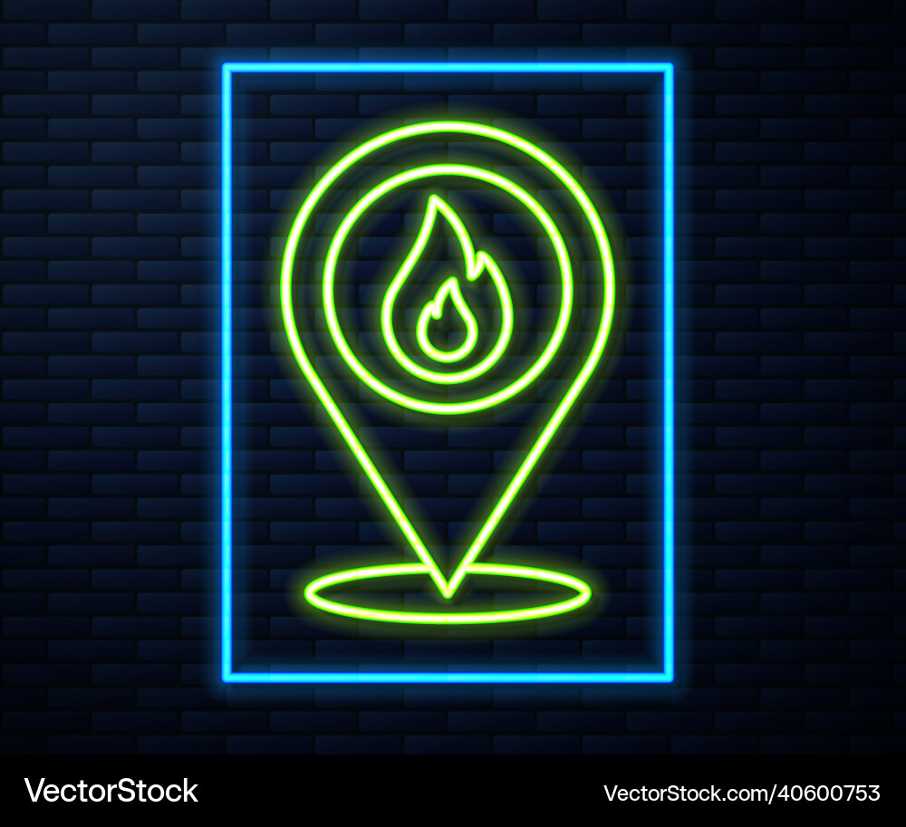 Glowing neon line map pointer with fire flame icon Glowing neon line map pointer with fire flame icon vector image