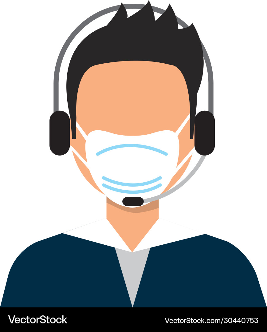 Man agent call center with face mask Vector Image