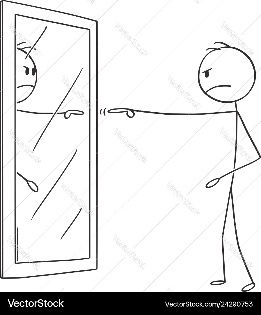 Man Blaming Reflection in Mirror vector image