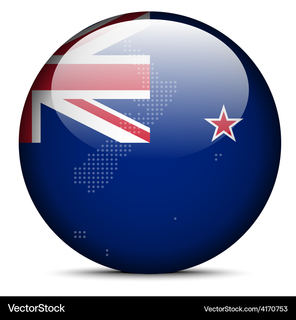 Map with dot pattern on flag button of new zealand vector image