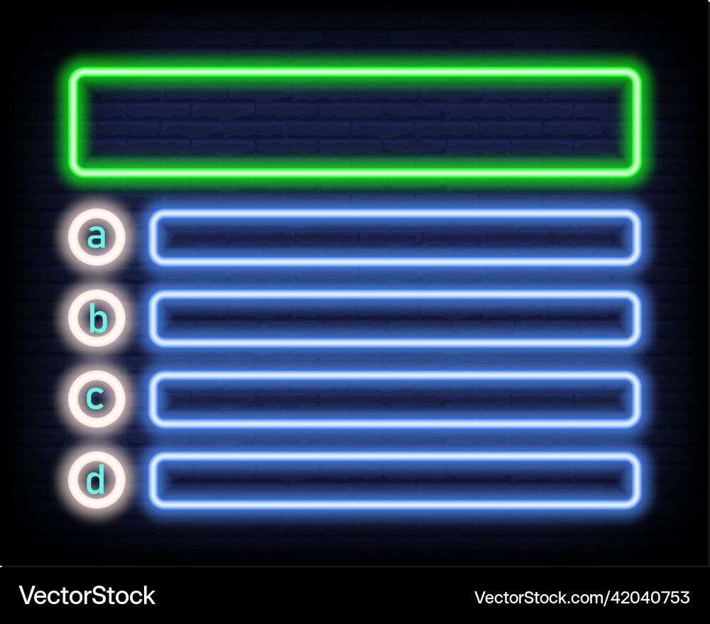 Neon quiz game template four options answers Vector Image