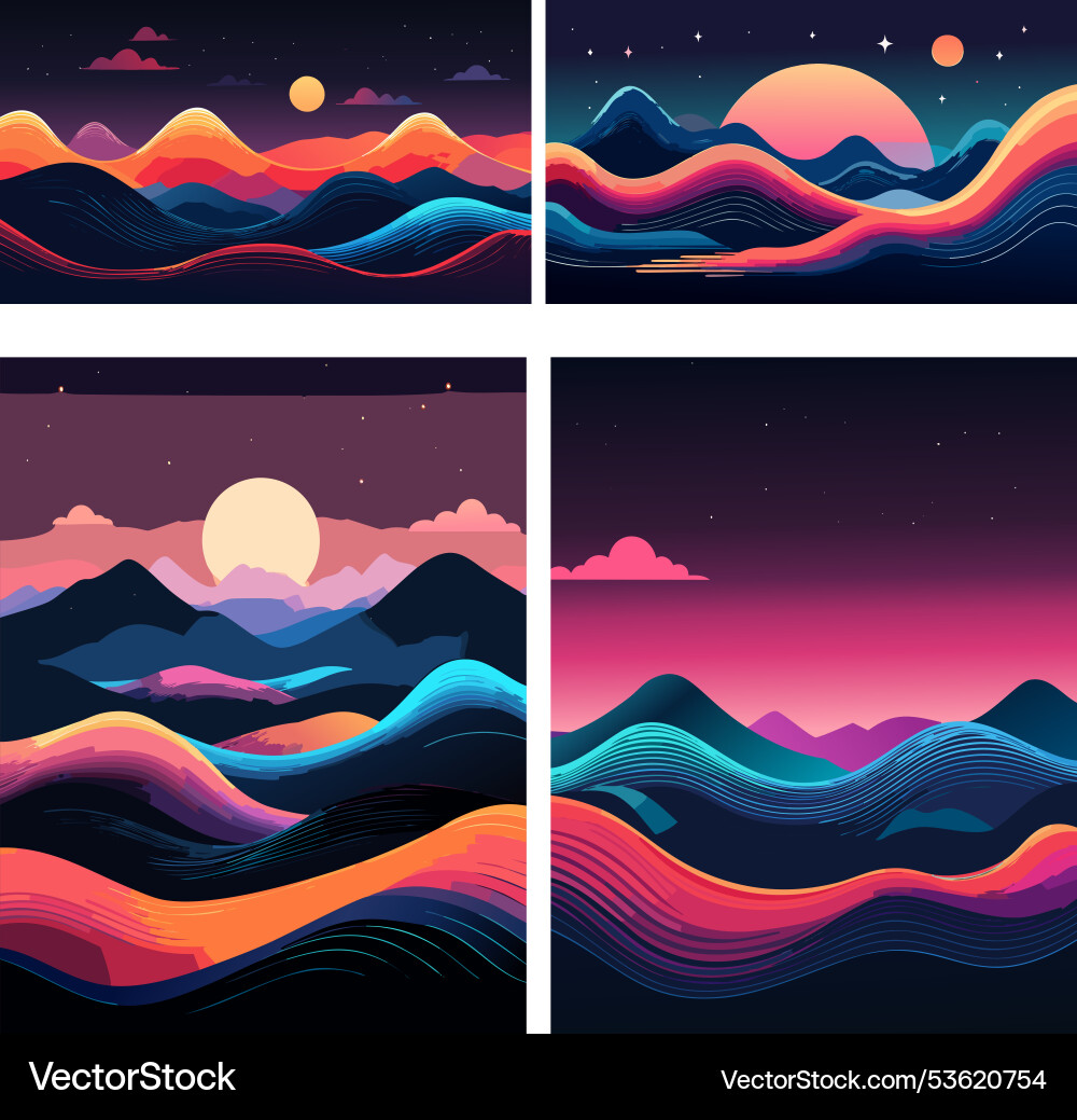Abstract quadrant landscape with celestial element Vector Image
