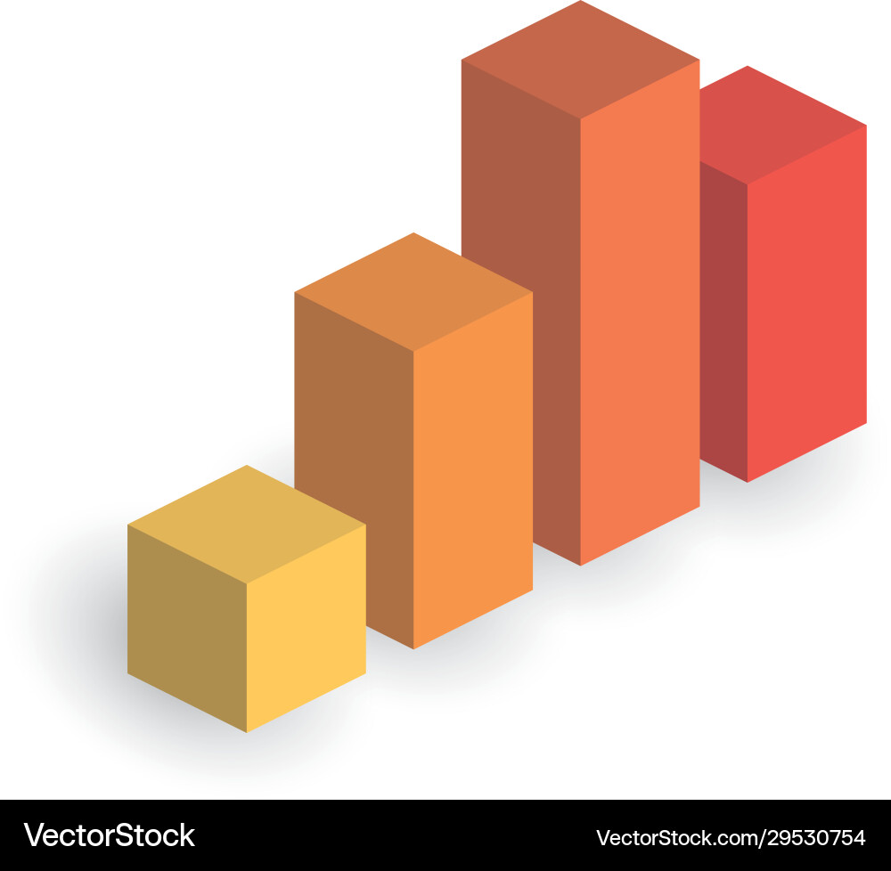 Bar chart 4 growing columns 3d isometric Bar chart 4 growing columns 3d isometric Vector Image