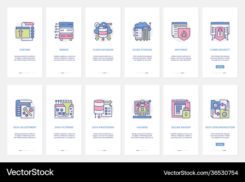 Cloud Datenspeicher Datenbank Cybersecurity ux ui Cloud Datenspeicher Datenbank Cybersecurity ux ui vektorbild