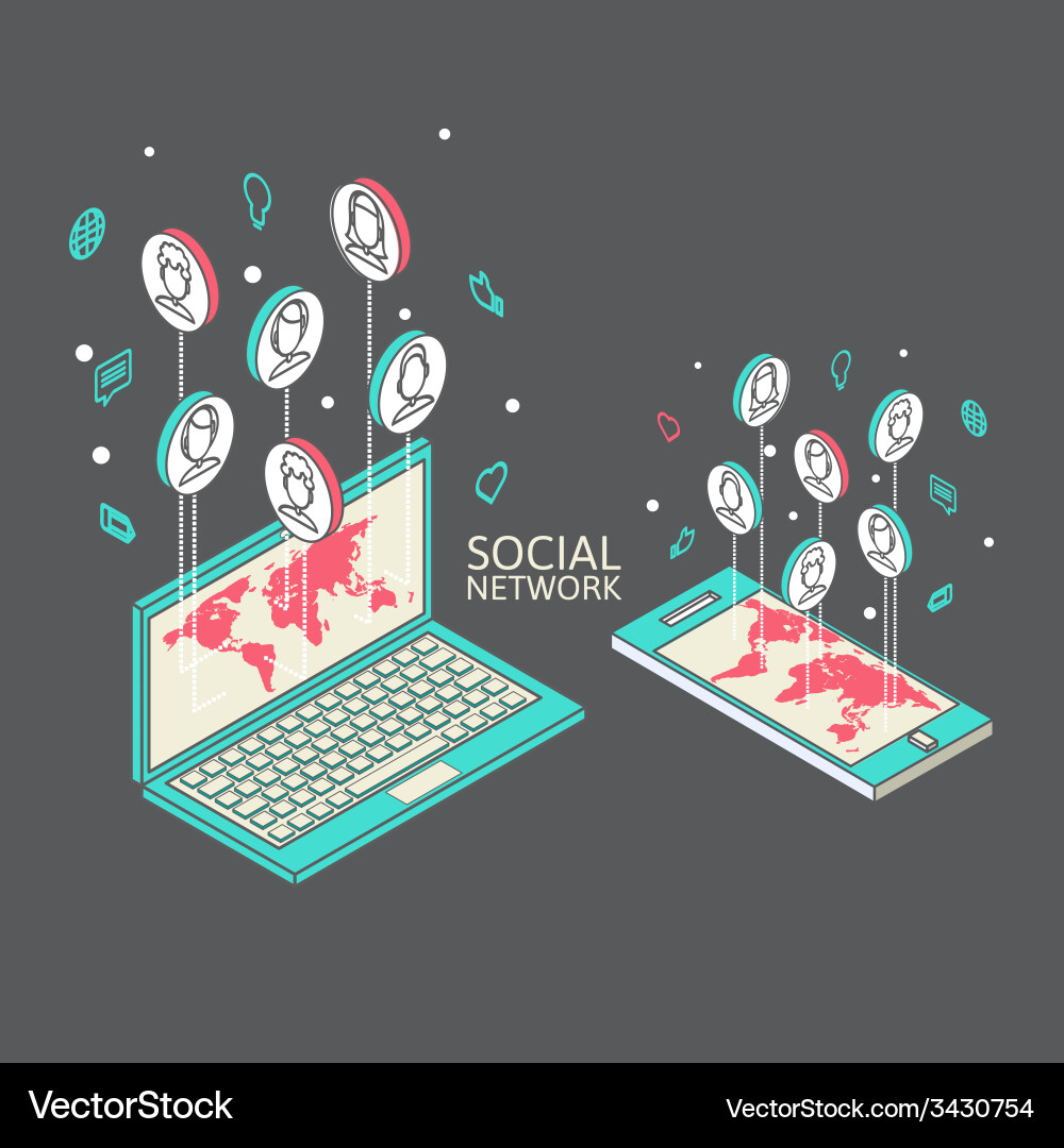 Conceptual image with social networks flat vector image