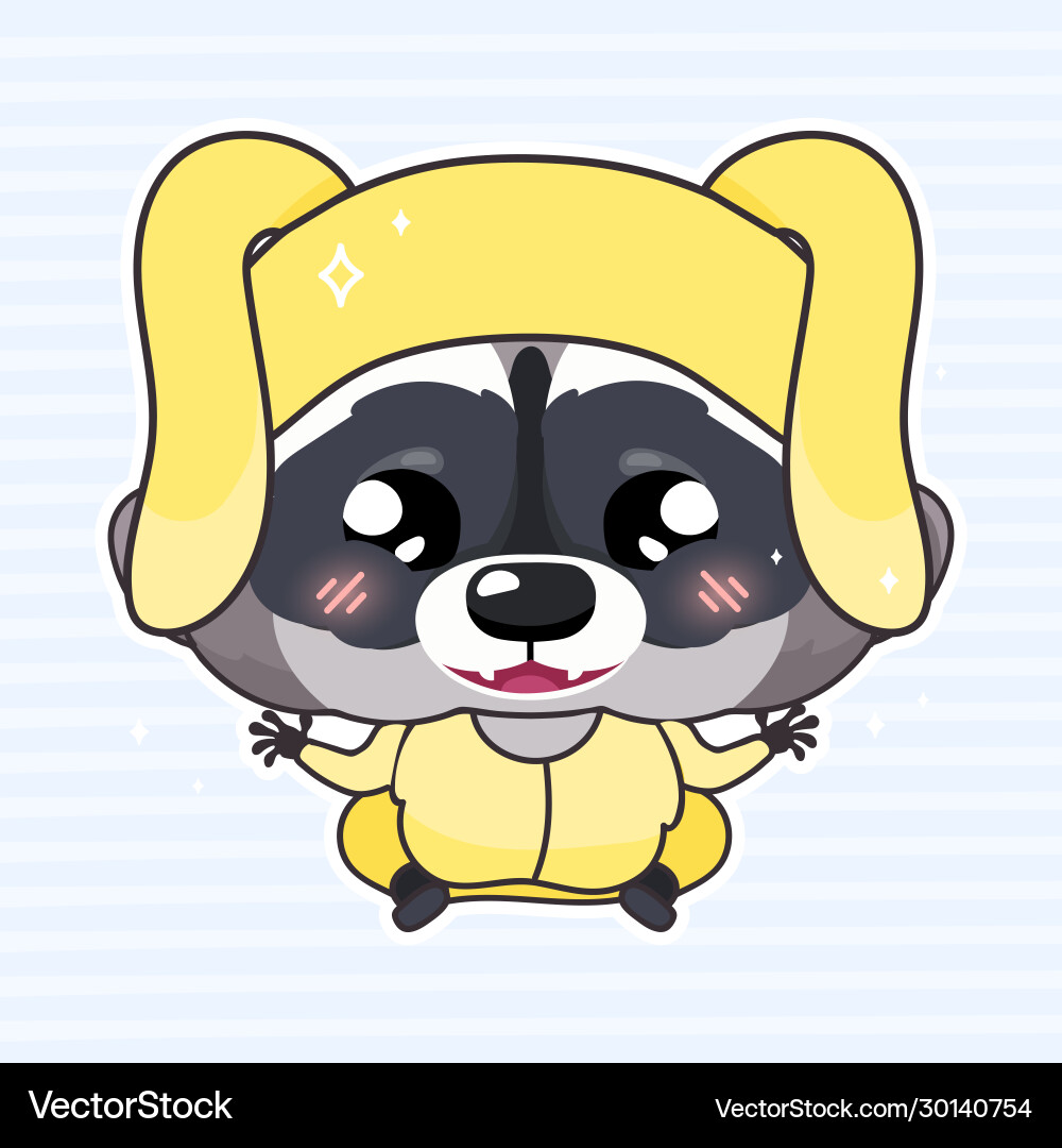 Cute raccoon kawaii cartoon character adorable Cute raccoon kawaii cartoon character adorable vector image