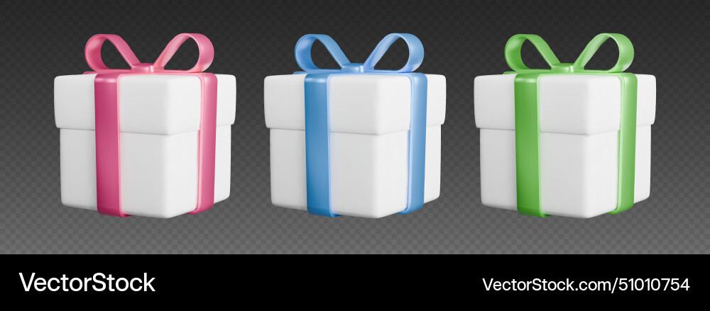 Gift boxes with ribbons realistic 3d white Vector Image