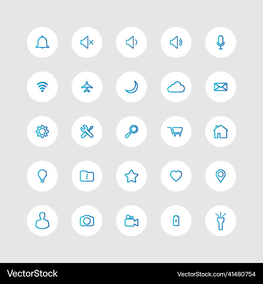 Icon set multi colored button in flat style Vector Image