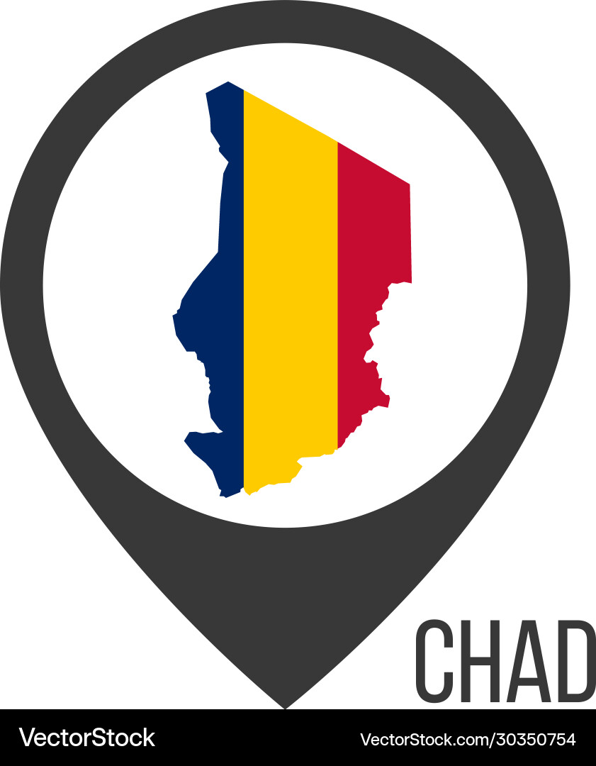 Map pointers with contry chad flag stock Map pointers with contry chad flag stock vector image