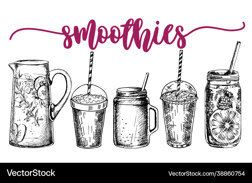 Smoothies or detox cocktail poster in sketch style Smoothies or detox cocktail poster in sketch style vector image