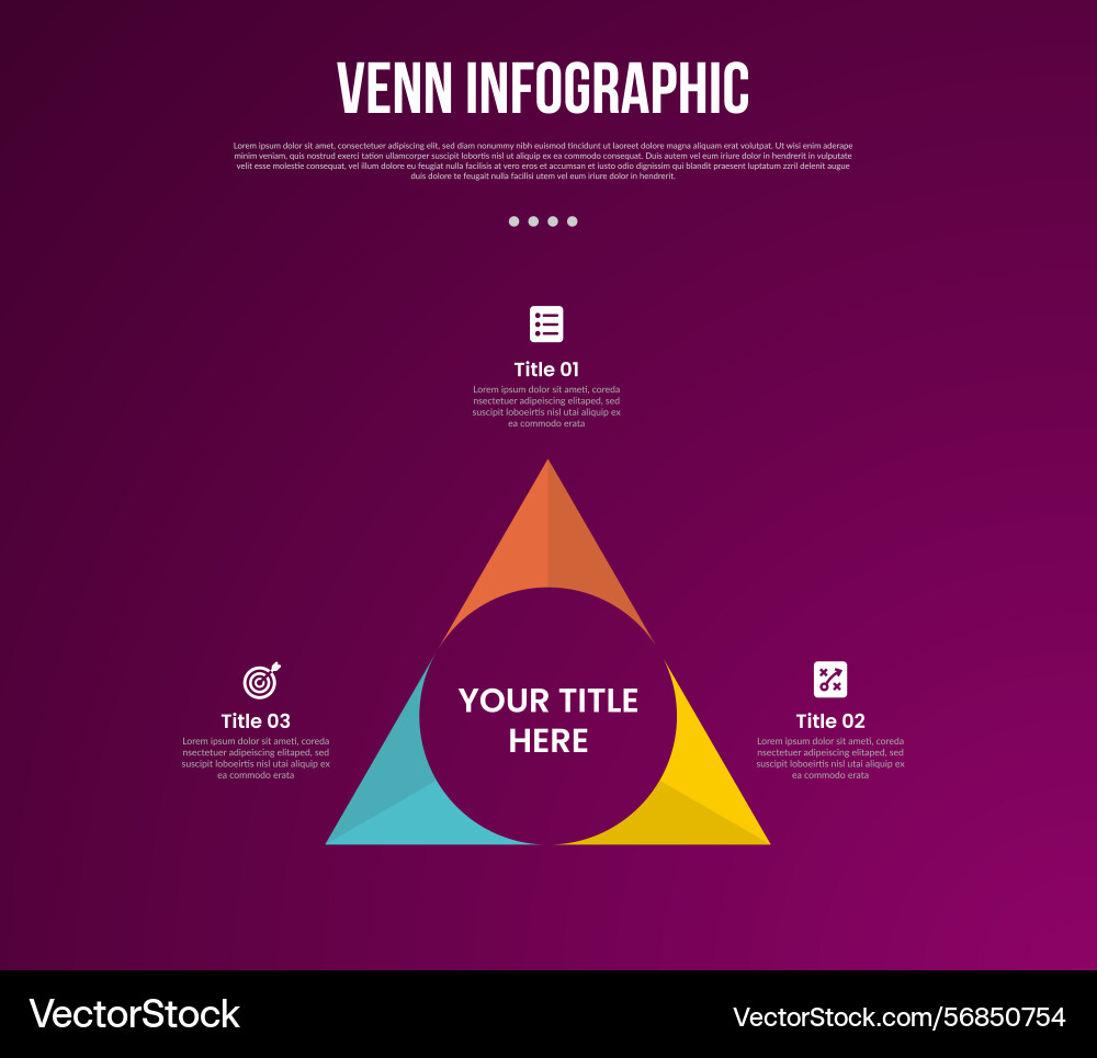 Venn diagram infographic with sharp triangle Venn diagram infographic with sharp triangle vector image