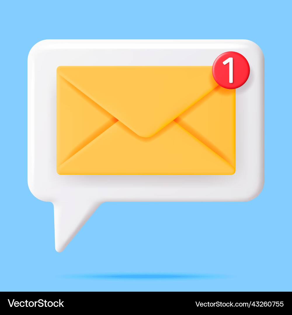 3d mail envelope with notification new message 3d mail envelope with notification new message vector image