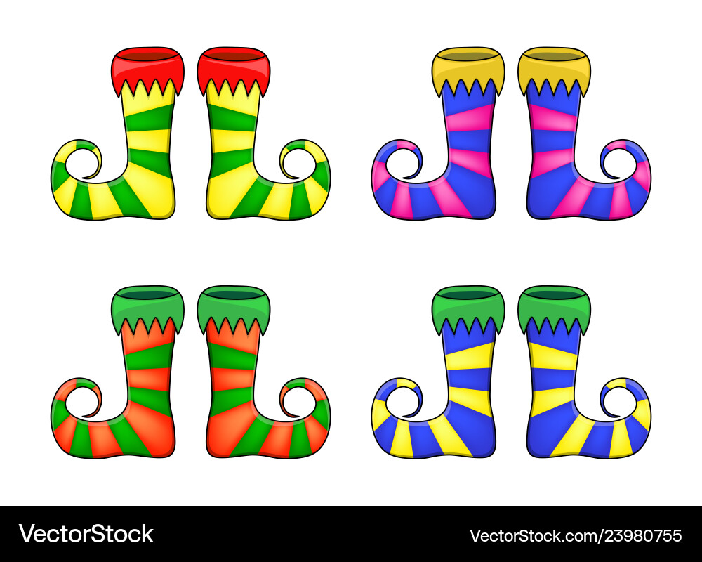 Elf shoes pair stripes design isolated on white Elf shoes pair stripes design isolated on white vector image