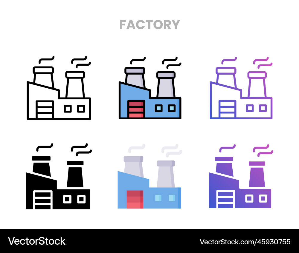 Factory icons set with different styles Vector Image