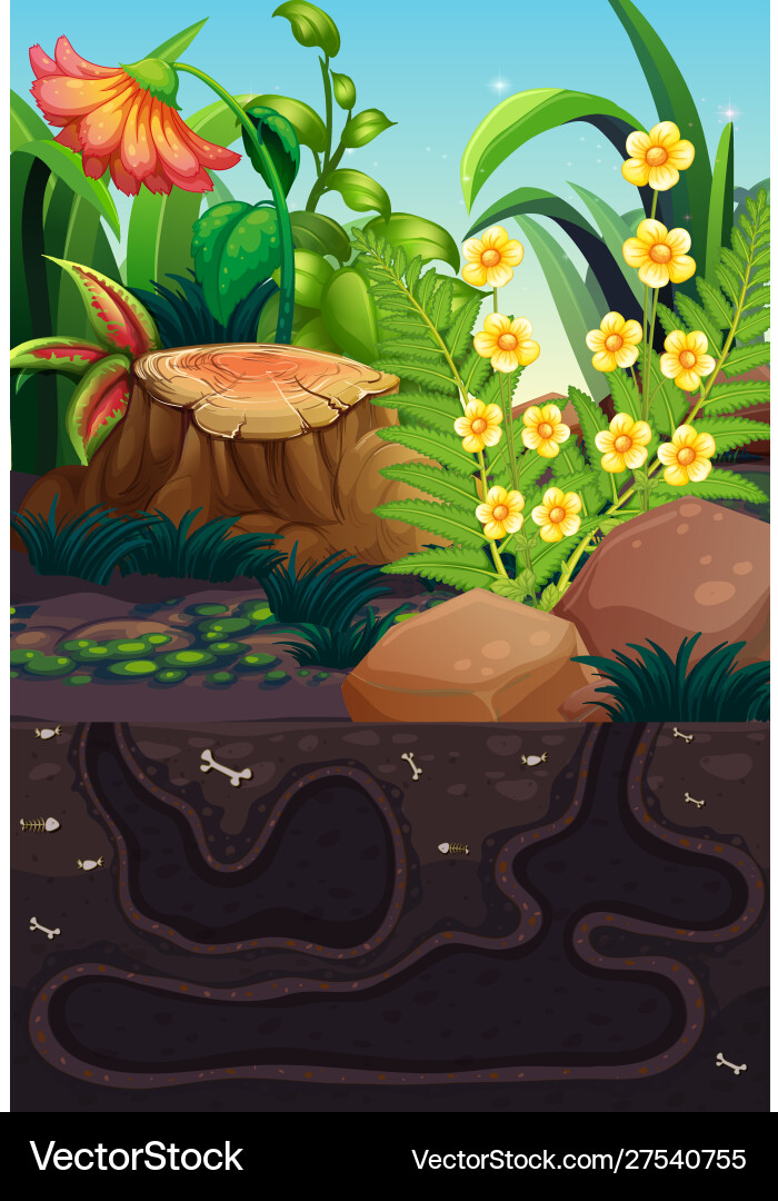 Nature scene with flowers and hole underground Nature scene with flowers and hole underground vector image