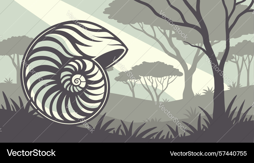 Nautilus shell in a desolate bare tree landscape vector image