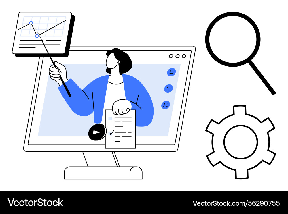 Online presentation with chart and document Online presentation with chart and document vector image