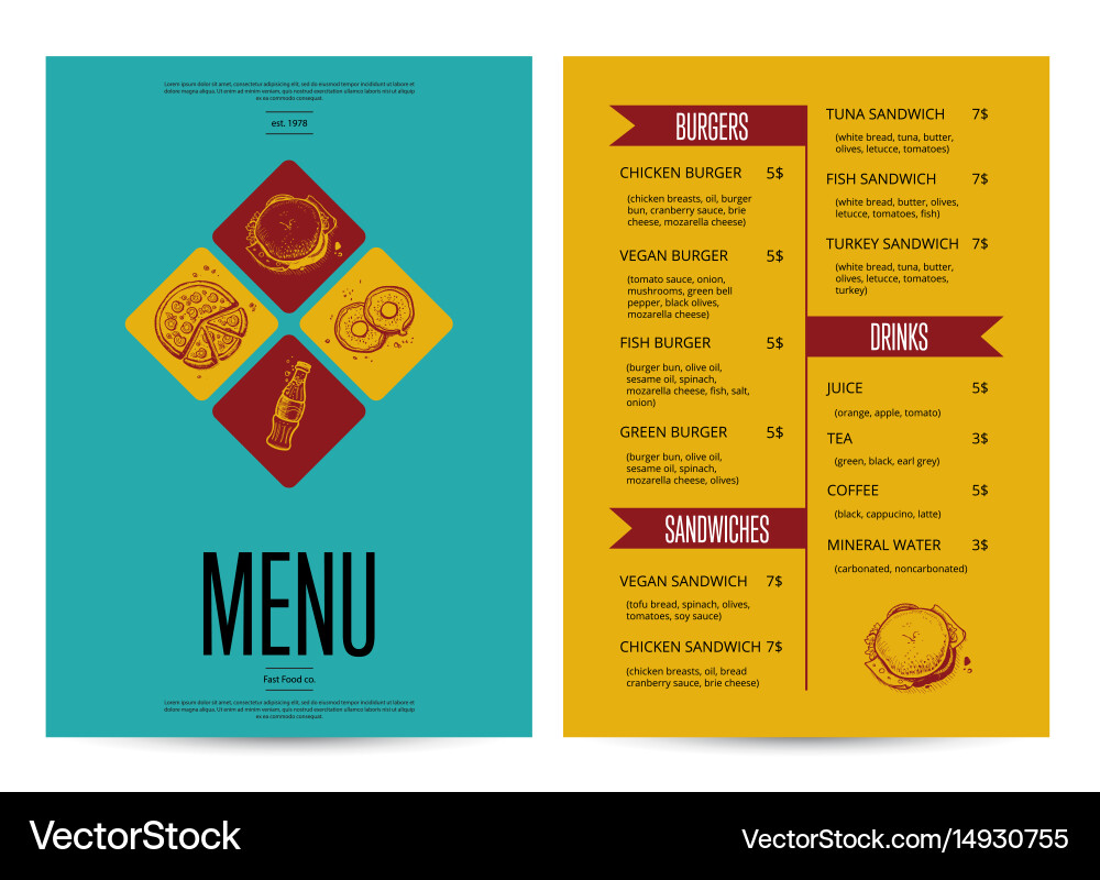 Restaurant menu card design template Royalty Free Vector