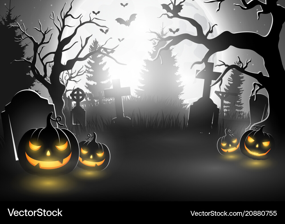 Spooky Halloween Cemetery Background Vector Image
