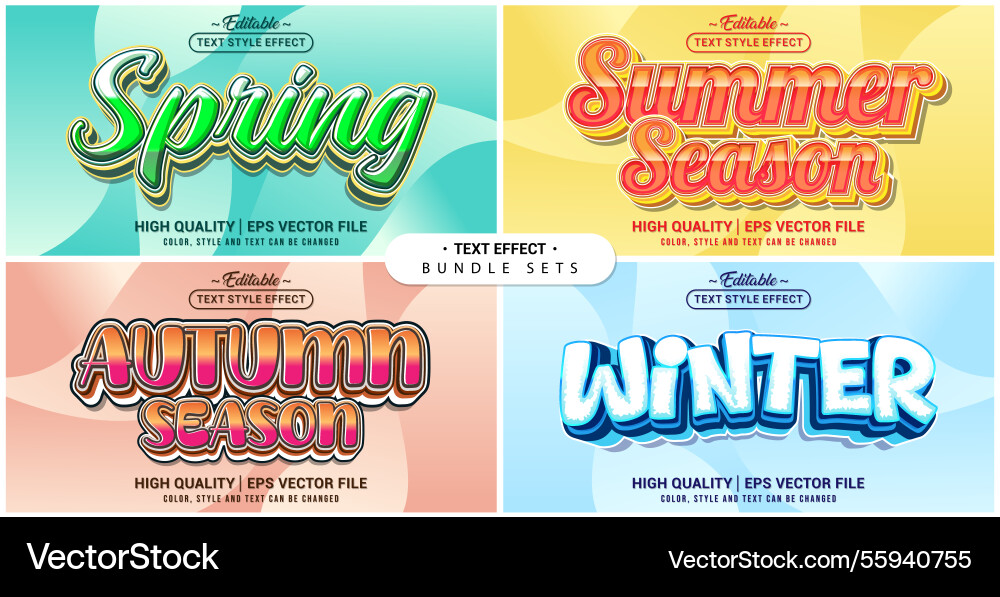 Text style effect bundle set spring summer autumn vector image