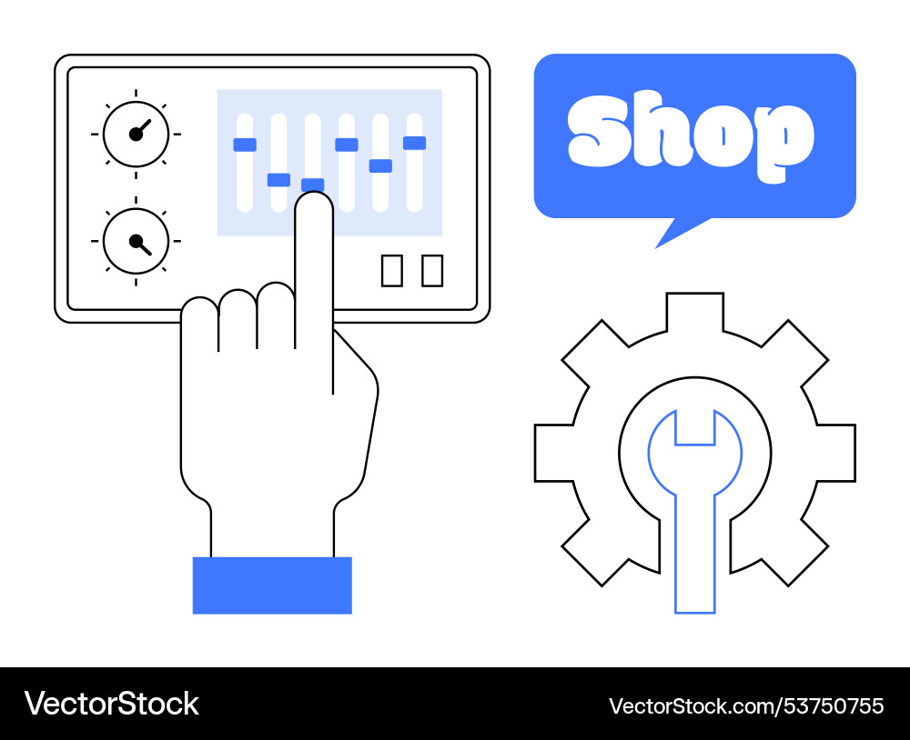 User interacting with control panel and settings User interacting with control panel and settings vector image