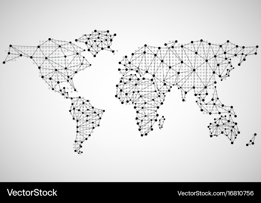 Abstract world map of dots and line vector image