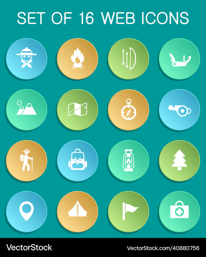 Day of scouts web icons on colorful round vector image