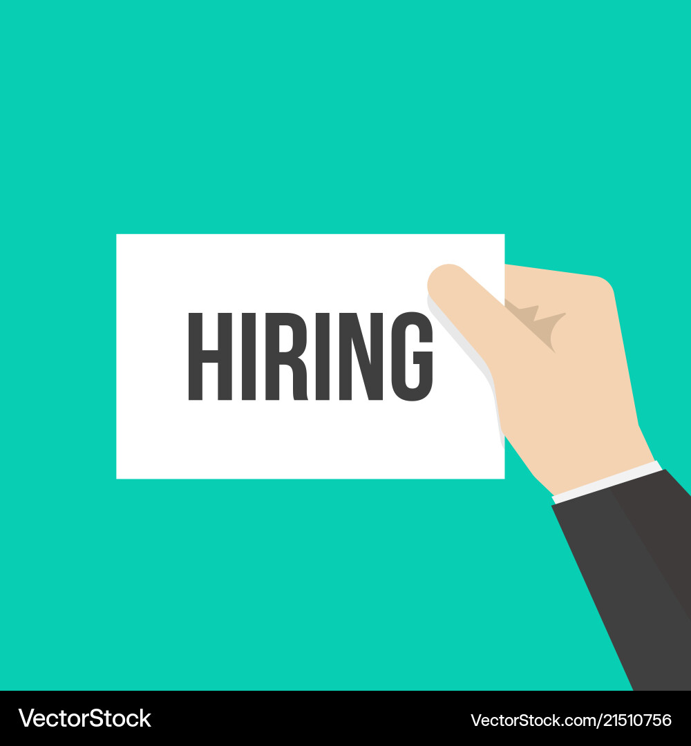 Man showing paper hiring text Man showing paper hiring text vector image