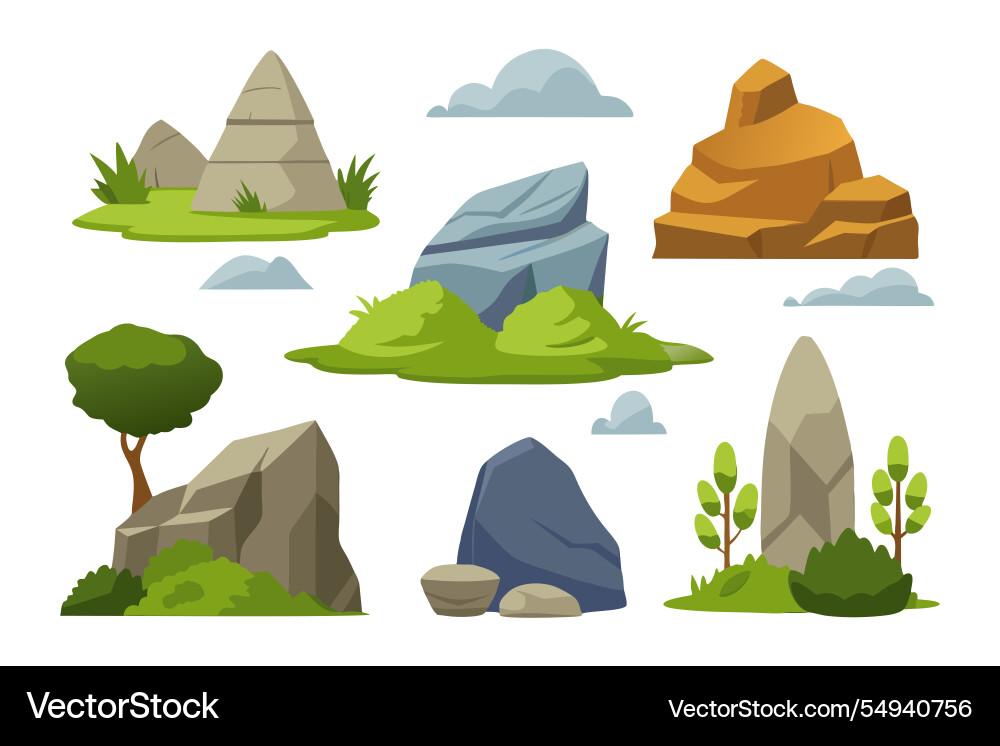 Natural landscapes featuring rocks cartoon set Vector Image