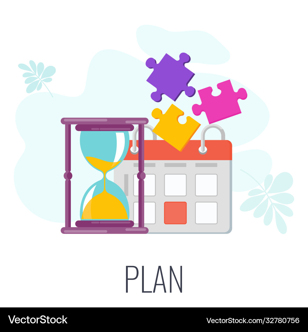 Plan icon hourglass calendar and puzzles flat Plan icon hourglass calendar and puzzles flat vector image