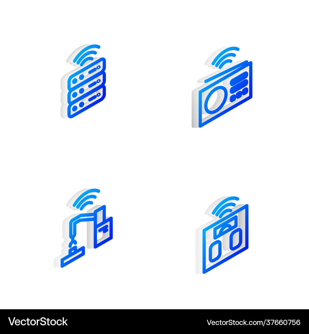 Set isometric line smart radio server robotic Set isometric line smart radio server robotic vector image