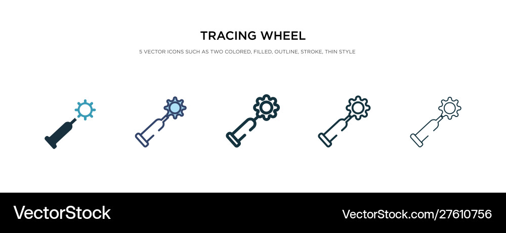 Tracing wheel icon in different style two vector image