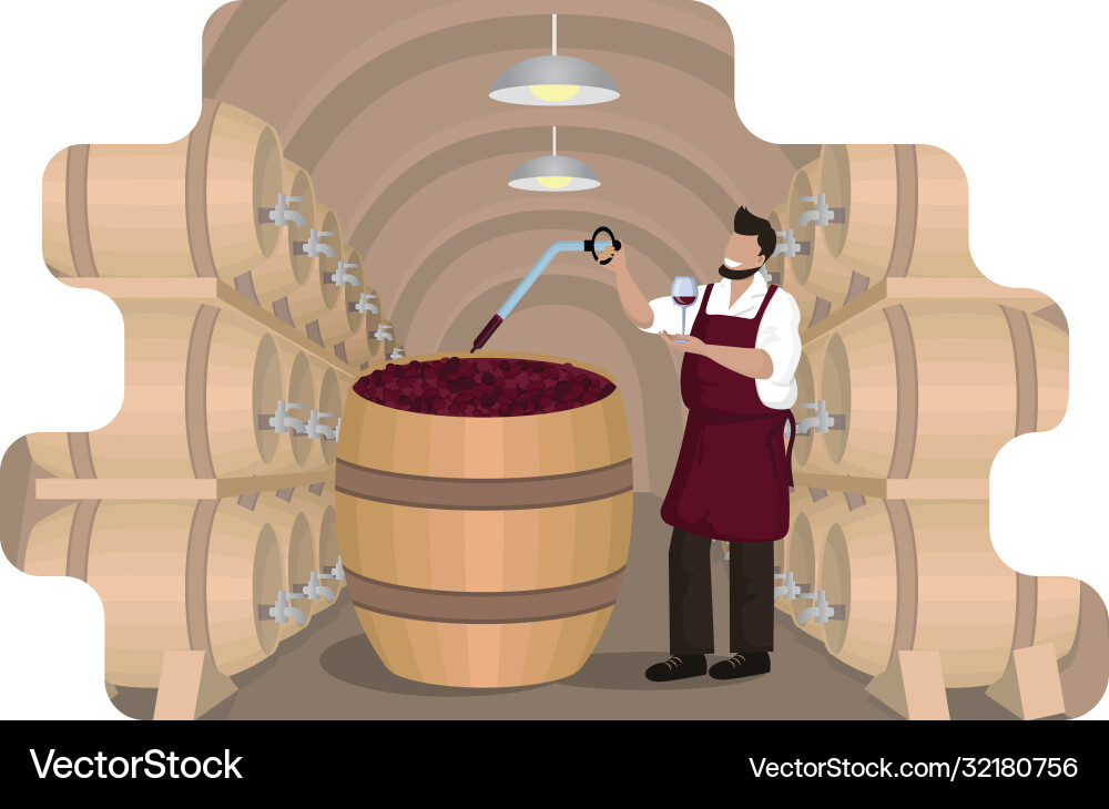 Winemaker checks wine during fermentation process Winemaker checks wine during fermentation process Vector Image