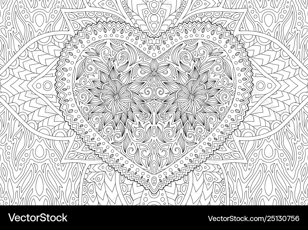 Zen art with heart shape on linear pattern Vector Image