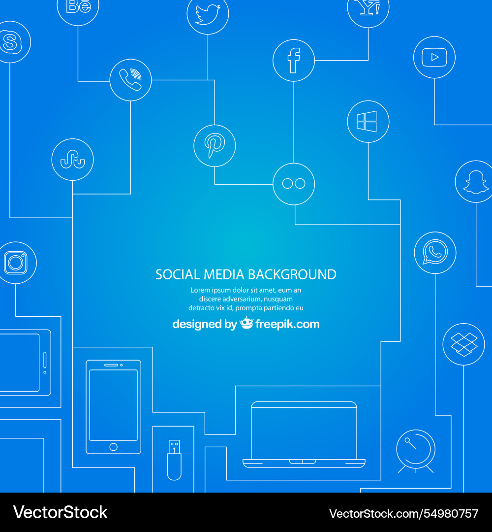 Blue background with lines and social networking vector image