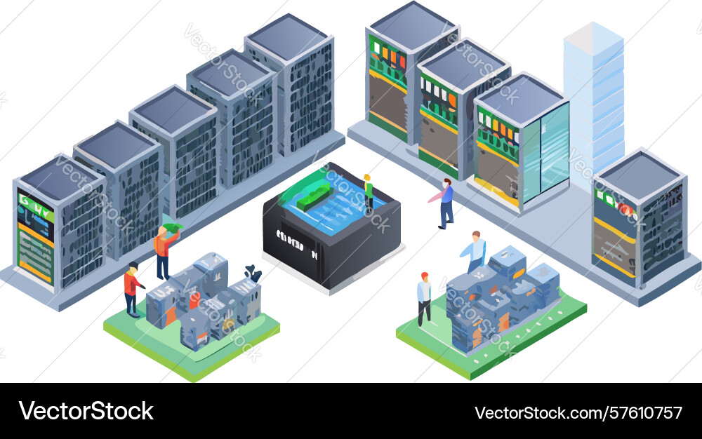 Data center server racks and network vector image
