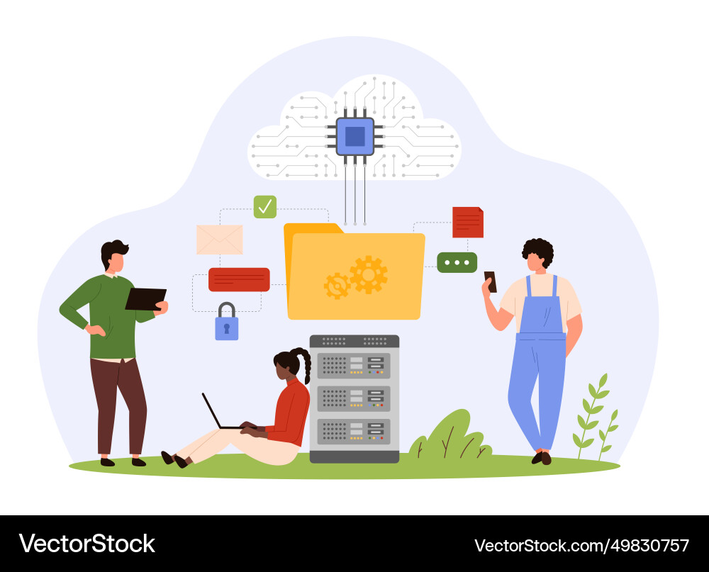 Data system infrastructure cloud storage tiny Vector Image