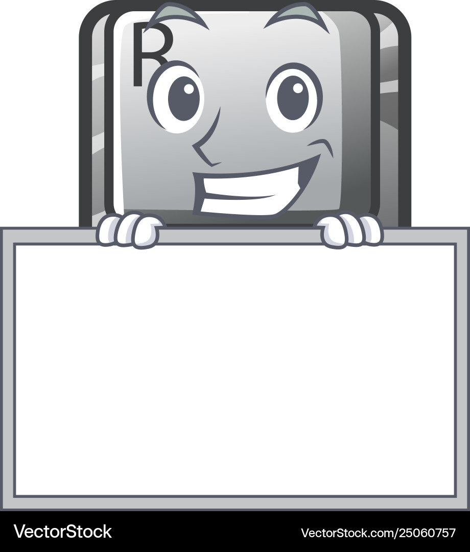 Grinning with board r button installed on cartoon vector image