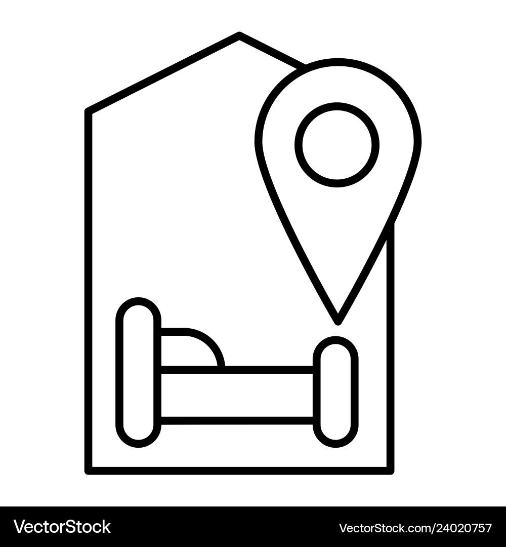 Hotel location thin line icon map pointer and bed Hotel location thin line icon map pointer and bed vector image